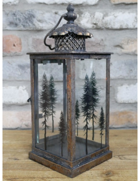 Lanterne Décorative Sapin – Finition Or Antique
