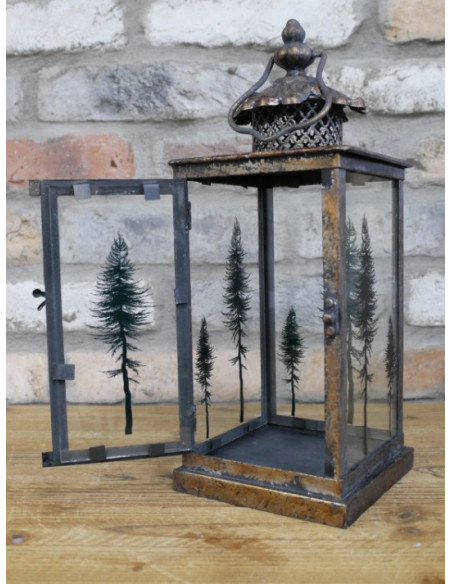 Lanterne Décorative Sapin – Finition Or Antique