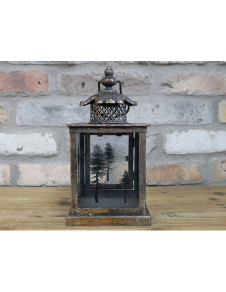 Lanterne Décorative Sapin – Petit Modèle en Finition Or Antique