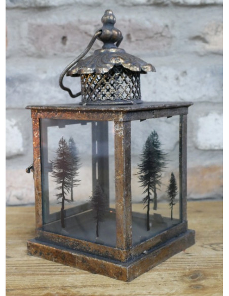 Lanterne Décorative Sapin – Petit Modèle en Finition Or Antique