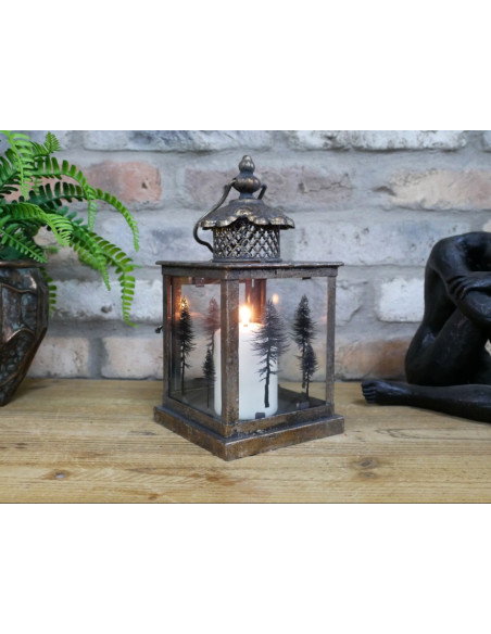 Lanterne Décorative Sapin – Petit Modèle en Finition Or Antique