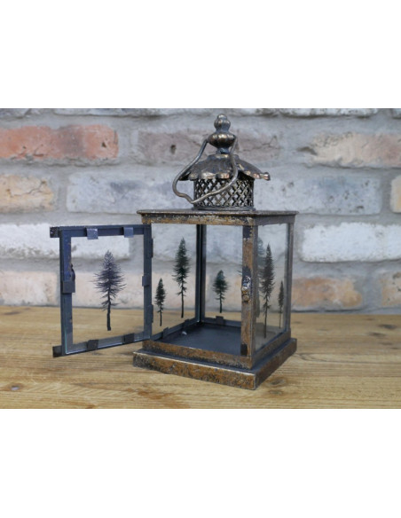 Lanterne Décorative Sapin – Petit Modèle en Finition Or Antique