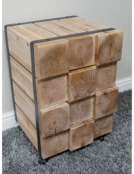 TABLE DE CHEVET RELIEF EN BOIS DE SAPIN