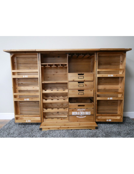 Armoire Bar à Volets en Bois de Sapin et Métal