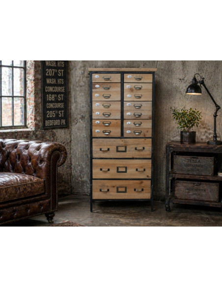 Chiffonnier d’Atelier à Tiroirs en Bois Recyclé et Métal
