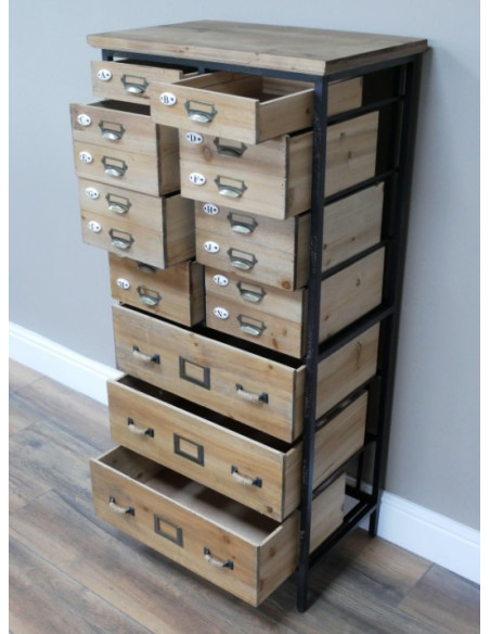 Chiffonnier d’Atelier à Tiroirs en Bois Recyclé et Métal