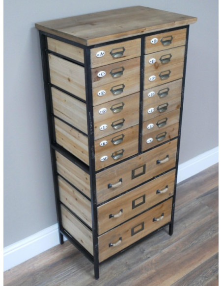 Chiffonnier d’Atelier à Tiroirs en Bois Recyclé et Métal