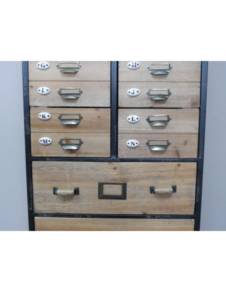 Chiffonnier d’Atelier à Tiroirs en Bois Recyclé et Métal
