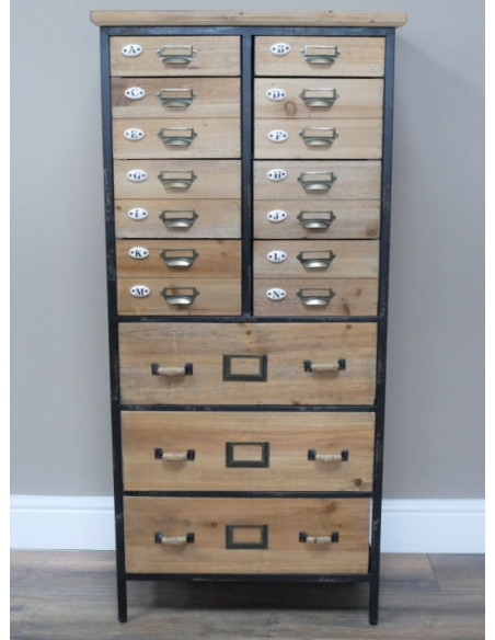 Chiffonnier d’Atelier à Tiroirs en Bois Recyclé et Métal