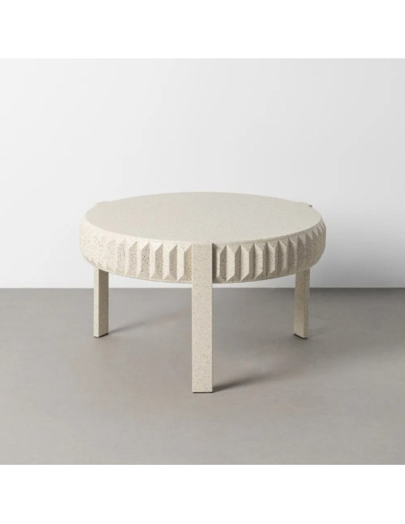 Table Basse Ronde Blanche en métal Effet Terrazzo 79 cm
