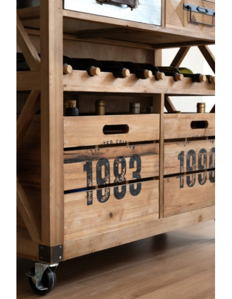 Cave à Vin Atelier sur Roulettes Bois et Métal