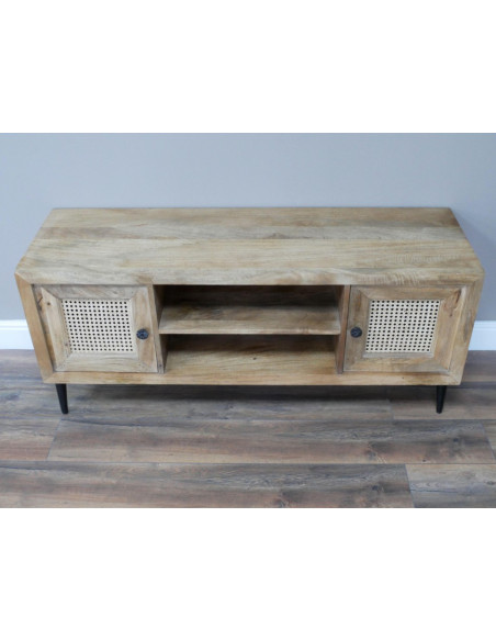 Meuble TV Riviera en Bois d'Acacia et Rotin