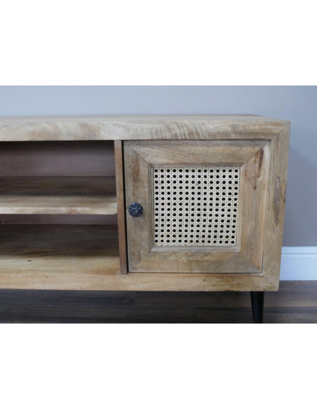 Meuble TV Riviera en Bois d'Acacia et Rotin