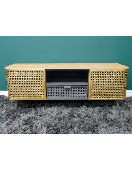Meuble TV Solstice en Métal et Cannage
