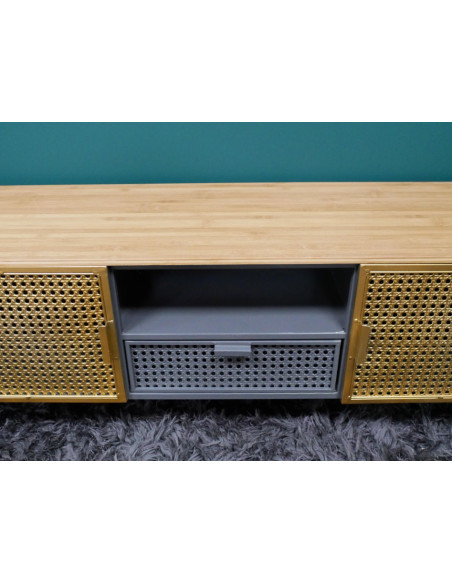 Meuble TV Solstice en Métal et Cannage