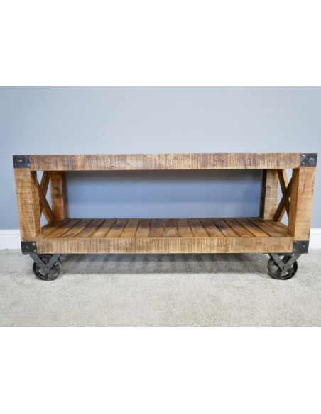 Buffet Console Atelier sur Roulettes en Bois de Manguier