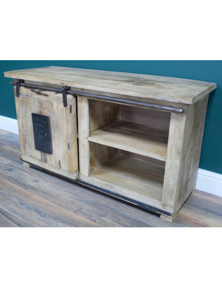 Buffet Bas Atelier à Porte Coulissante en Bois de Manguier