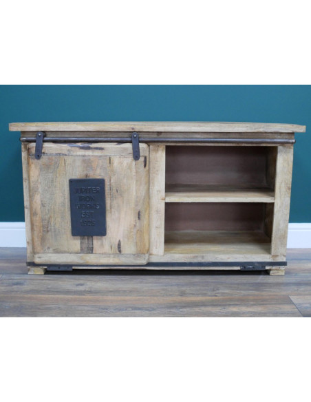 Buffet Bas Atelier à Porte Coulissante en Bois de Manguier