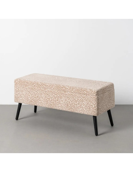 Banc Coffre de Rangement Crème-Beige 100 cm – Tissu Motif Léopard