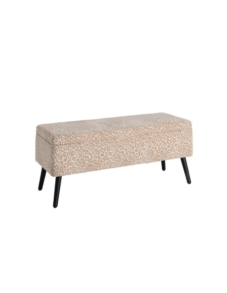 Banc Coffre de Rangement Crème-Beige 100 cm – Tissu Motif Léopard