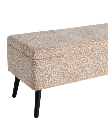 Banc Coffre de Rangement Crème-Beige 100 cm – Tissu Motif Léopard