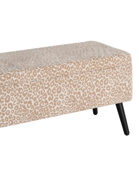 Banc Coffre de Rangement Crème-Beige 100 cm – Tissu Motif Léopard