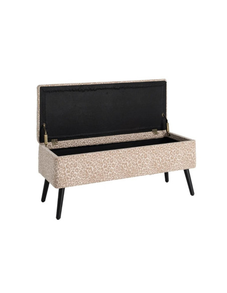 Banc Coffre de Rangement Crème-Beige 100 cm – Tissu Motif Léopard