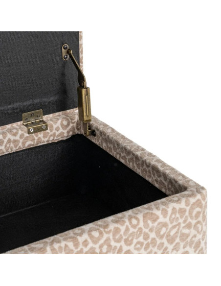 Banc Coffre de Rangement Crème-Beige 100 cm – Tissu Motif Léopard