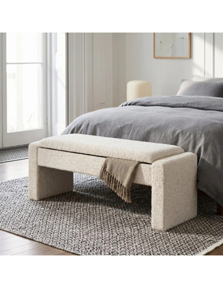 Banc Coffre de Rangement Crème 117 cm – Tissu Bouclette