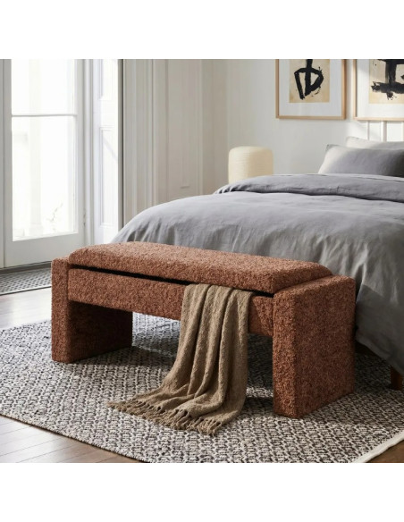 Banc Coffre de Rangement Crème 117 cm – Tissu Bouclette