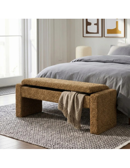 Banc Coffre de Rangement Crème 117 cm – Tissu Bouclette