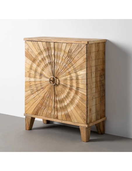 Armoire Cabinet en Bois de Manguier 92 cm – Motif Soleil Sculpté