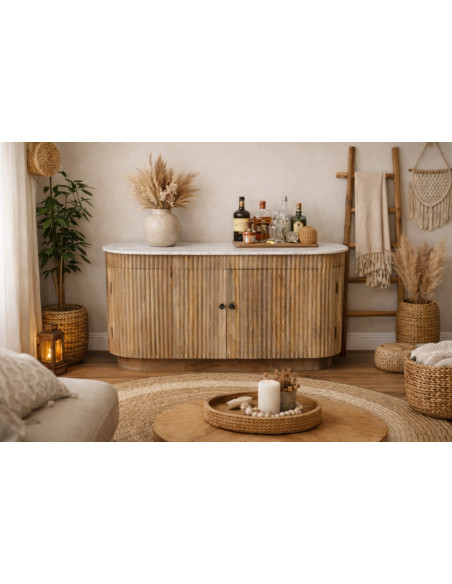 Buffet Arrondi Bois de Manguier & Plateau en Marbre