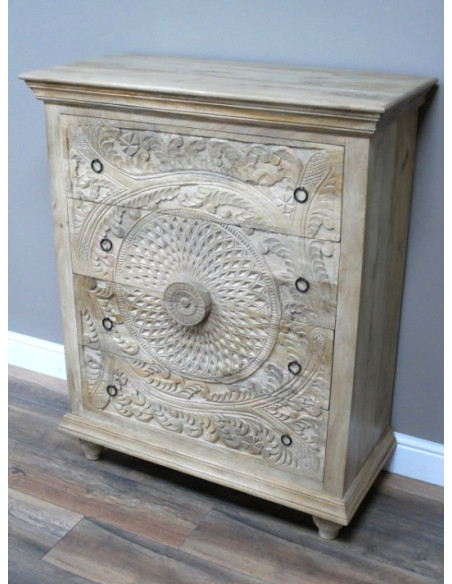 Commode Sculptée en Bois de Manguier