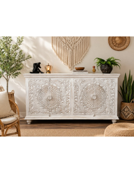 Grand Buffet Sculpté en Bois de Manguier
