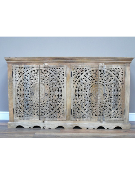 Grand Buffet Sculpté Ajouré en Bois de Manguier