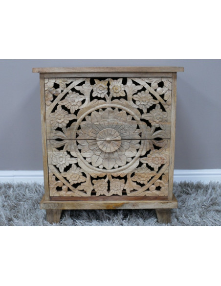 Table de Chevet Sculptée en Bois de Manguier