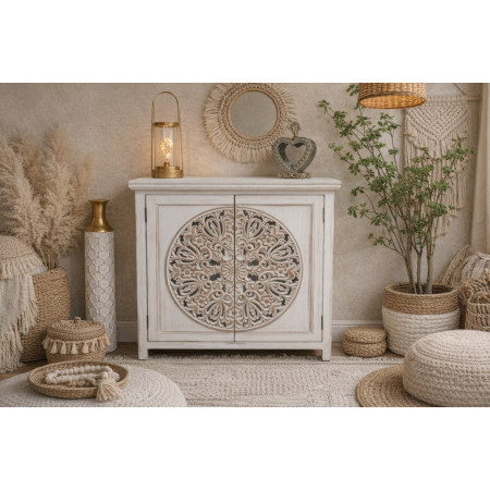 Armoire Sculptée Blanche en Bois de...