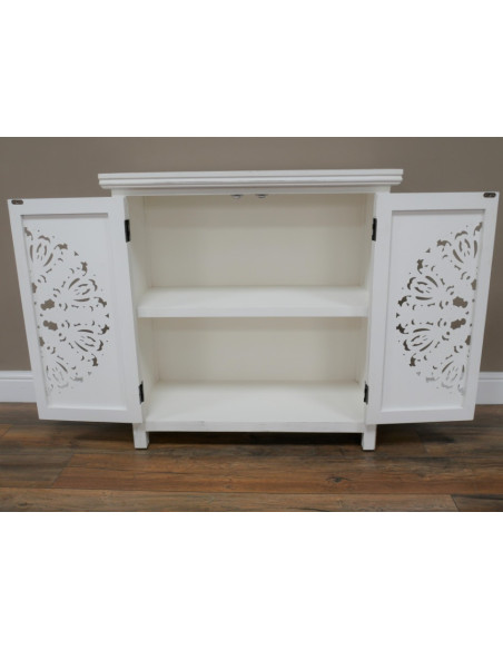 Armoire Sculptée Blanche en Bois de Manguier