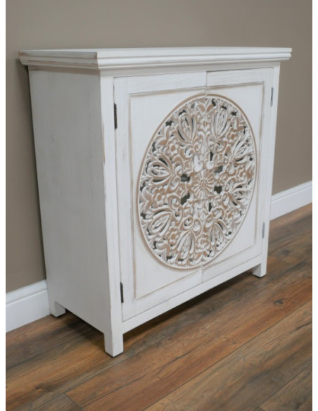 Armoire Sculptée Blanche en Bois de Manguier