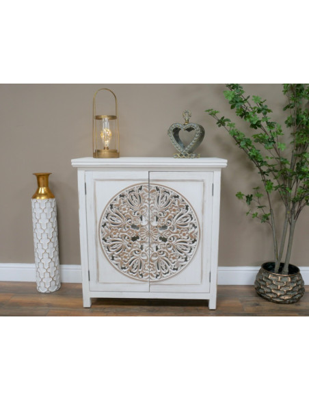 Armoire Sculptée Blanche en Bois de Manguier