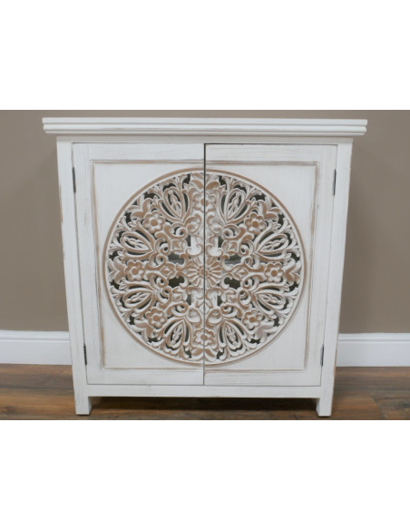 Armoire Sculptée Blanche en Bois de Manguier