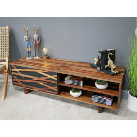 Meuble TV Graphique en Bois de Sheesham