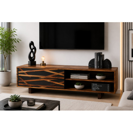 Meuble TV Graphique en Bois de Sheesham