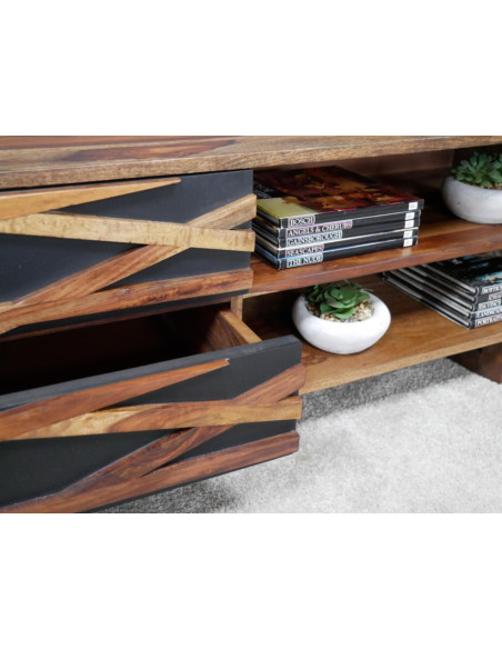 Meuble TV Graphique en Bois de Sheesham