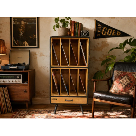 Bibliothèque Vinyles Vintage en Bois...