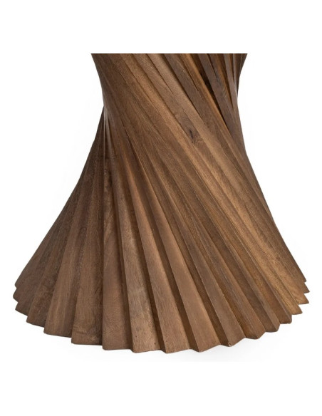 Table à Manger Ronde Sculpturale en Marbre Naturel & Bois de Manguier Ø120 cm