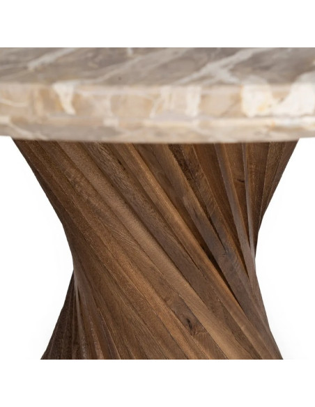 Table à Manger Ronde Sculpturale en Marbre Naturel & Bois de Manguier Ø120 cm