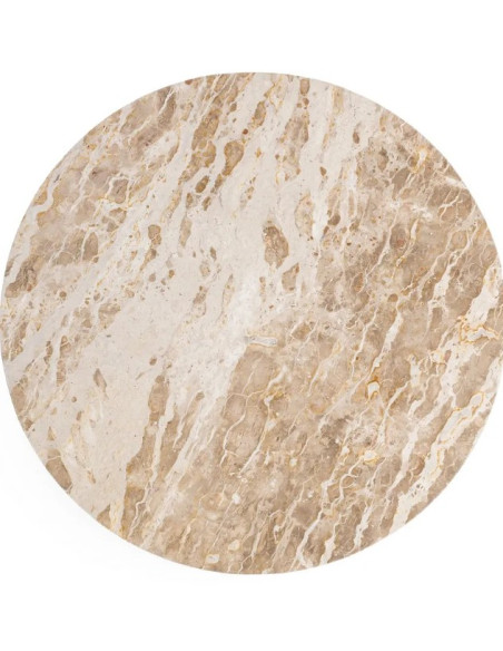 Table à Manger Ronde Sculpturale en Marbre Naturel & Bois de Manguier Ø120 cm