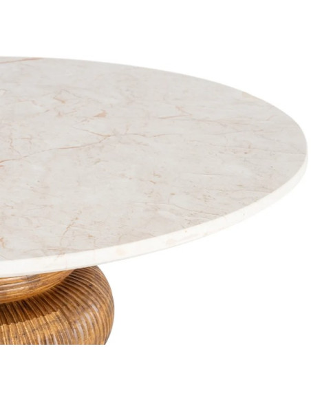 Table à Manger Ronde Signature en Marbre Naturel & Bois de Manguier Ø120 cm